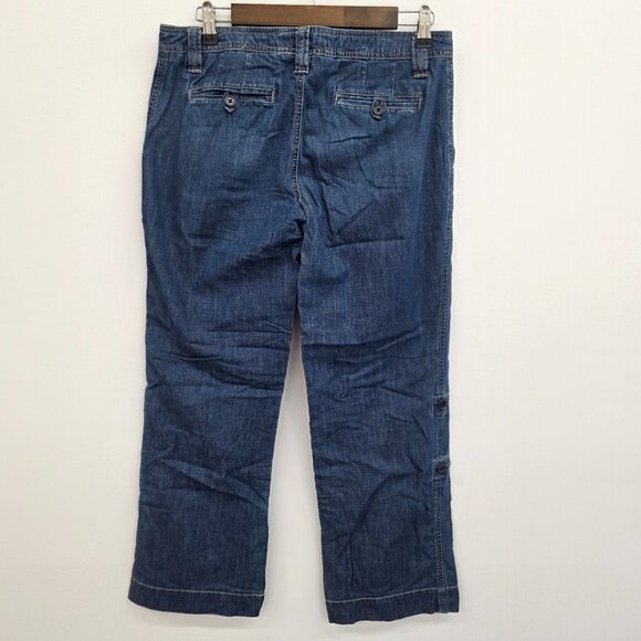 Old Navy Drawstring Denim Pants Cropped Button Detail Utility Pockets Blue Sz 6 - Picture 4 of 14
